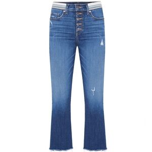 Veronica Beard Carolyn High Rise Baby Boot Jeans Distressed Stripe Waistband 27